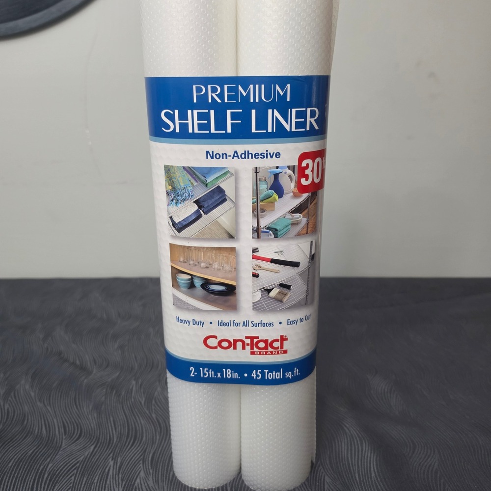 Con-Tact Shelf Liner Unisex 18in x 30ft White Non-Adhesive Heavy Duty 2-Pack